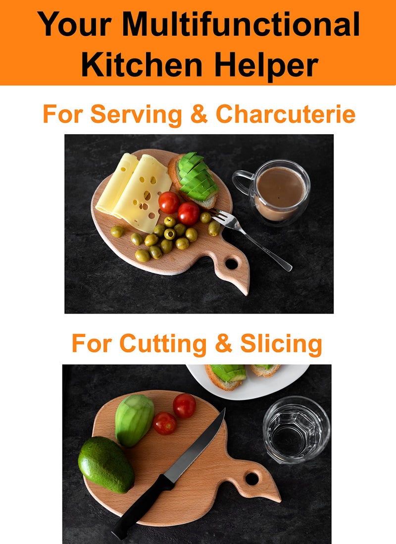 ECOSALL Apple-shaped Solid Wood Cutting Board With Handle For Fruit, Veggies, Cheese â€“ Small Wooden Bread Board, Cheese Serving Platter, Round Charcuterie Board â€“ 100% Natural, Reversible, Presentable - Image 3